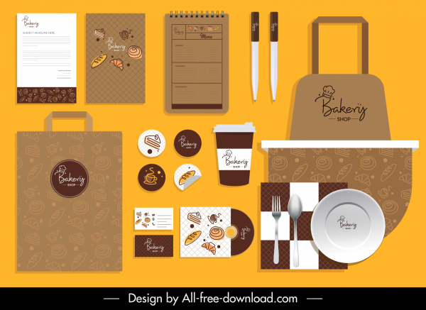 bakery brand identity sets classic brown cakes sketch