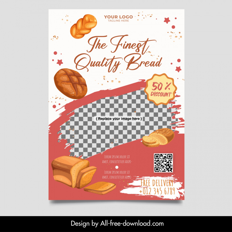 bakery flyer template dynamic bread checkered decor