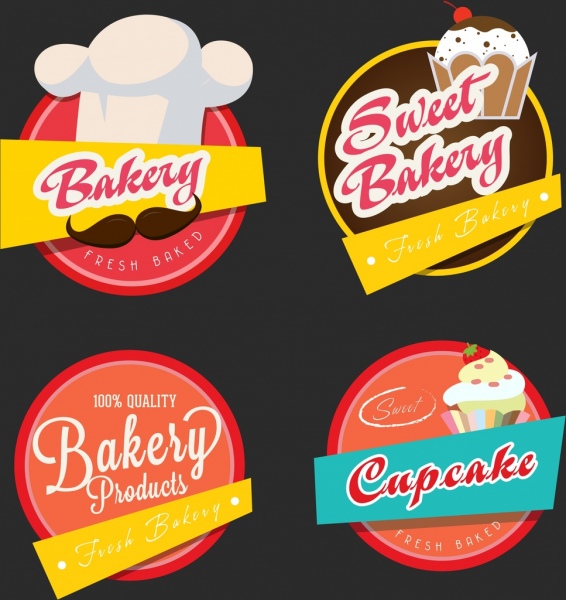 bakery logotypes colorful circle design cake texts decor