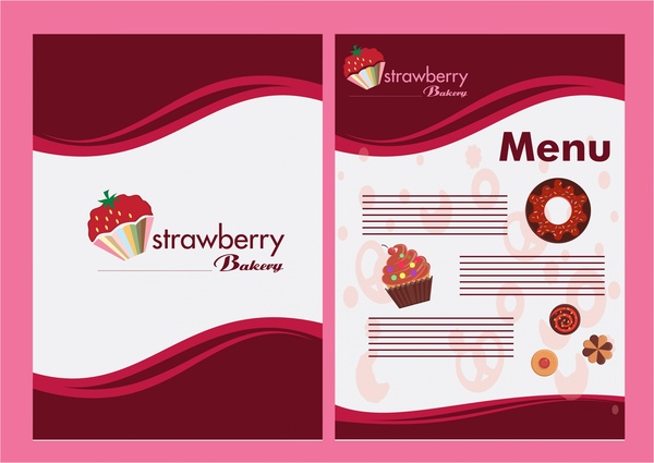 bakery menu design with strawberry on red background