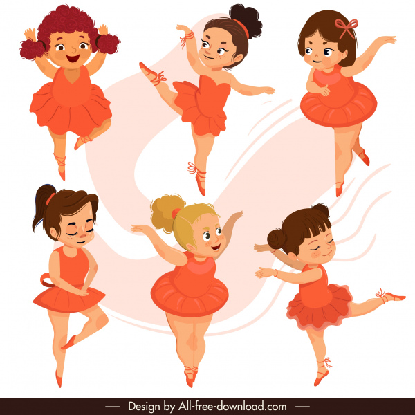 ballerina icons cute girl sketch cartoon characters