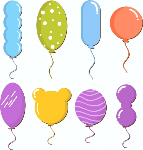 balloon icons collection various colorful shapes decoration