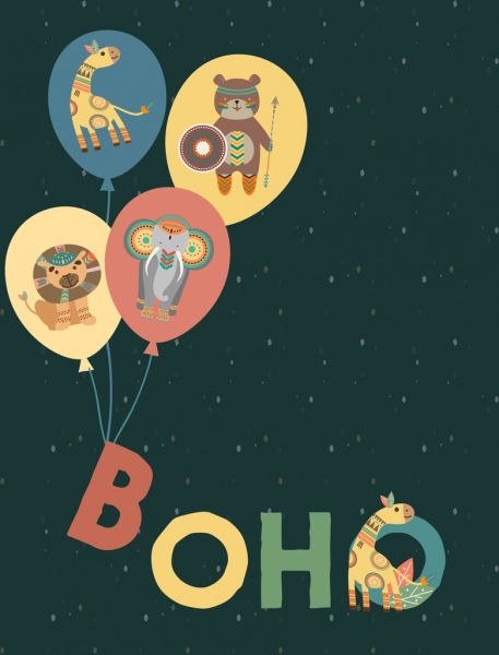 balloons background boho style stylized animals decoration