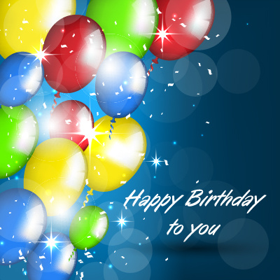 balloons with confetti happy birthday cards vector