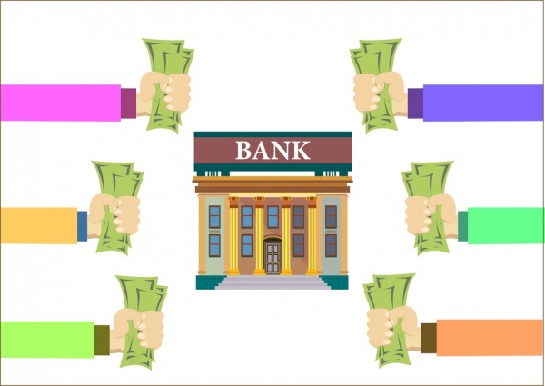 bank saving demand concept hands holding money icons