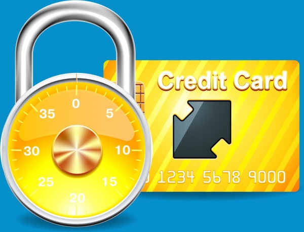 banking design elements yellow credit card lock icons