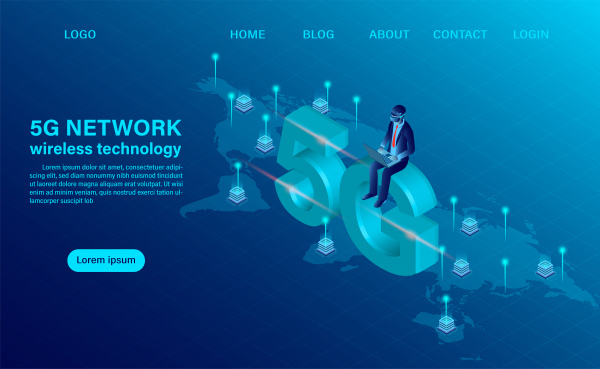 banner 5g network wireless technology concept concept for technology and telecommunication isometric flat design vector illustration