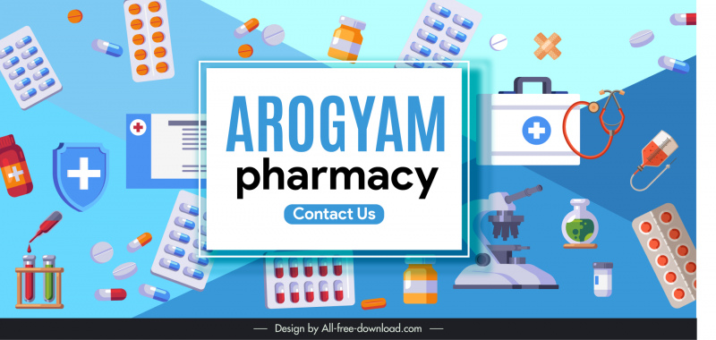 banner arogyam pharmacy template flat medical elements decor