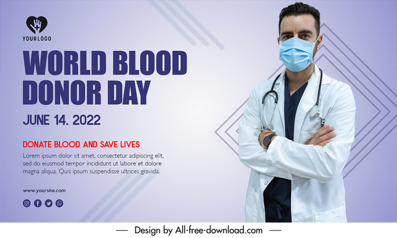 banner donate blood and save lives template elegant doctor sketch modern realistic design 