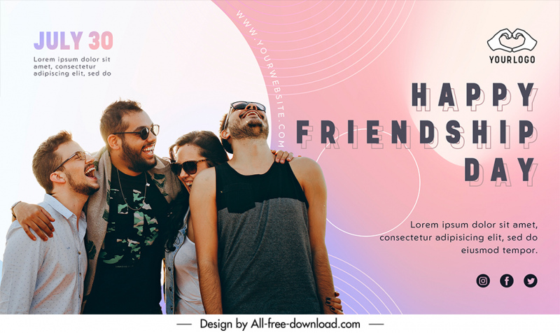 banner happy friendship day template excited laughing young friends sketch modern dynamic design 