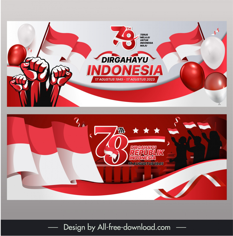 banner hut ri 78 template indonesia flag silhouette people 