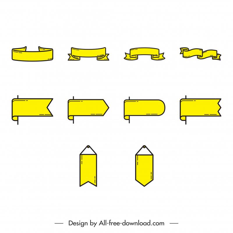 banner icon sets yellow elegant classical ribbon shapes sketch