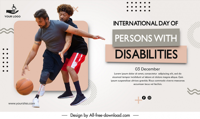 banner international day of disabled persons template dynamic basketball players sketch