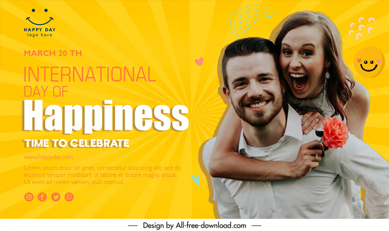 banner international day of happiness template happy couple sketch dynamic realistic design