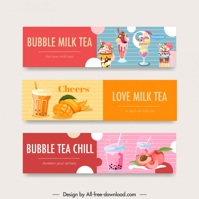 banner milk tea advertising poster template ice cream mango peach decor 