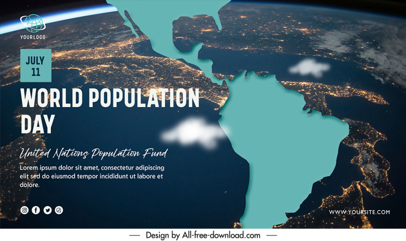 banner world population day template modern realistic high view scenery design 