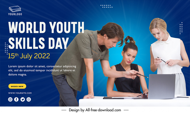 banner world youth skills day template working people sketch realistic dynamic modern design 