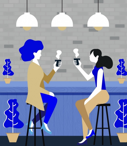 bar background relaxing women icon cartoon sketch 