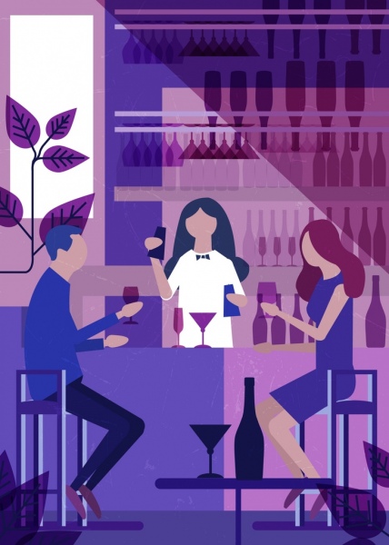 bar background violet design guest waitress icons