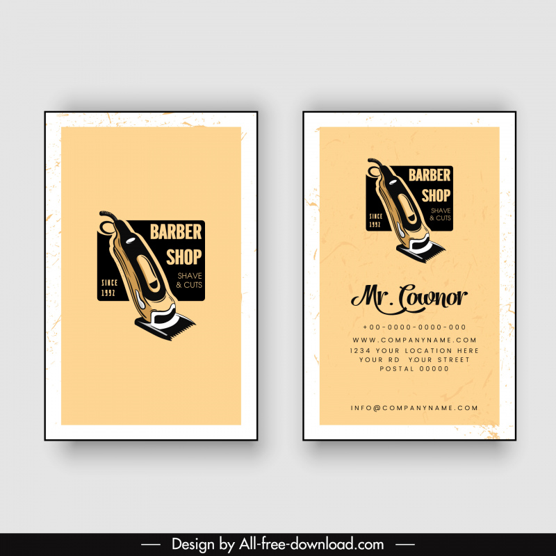 barber shop name card template classical shaver sketch
