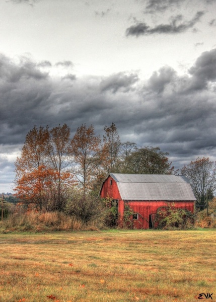 barn red clouds 