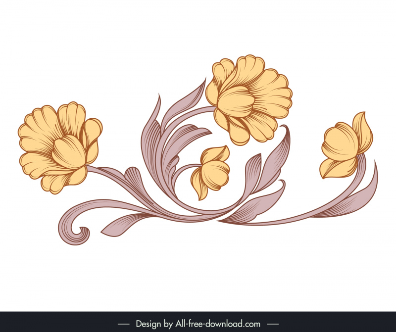 baroque vintage floral design elements handdrawn stylized peonies