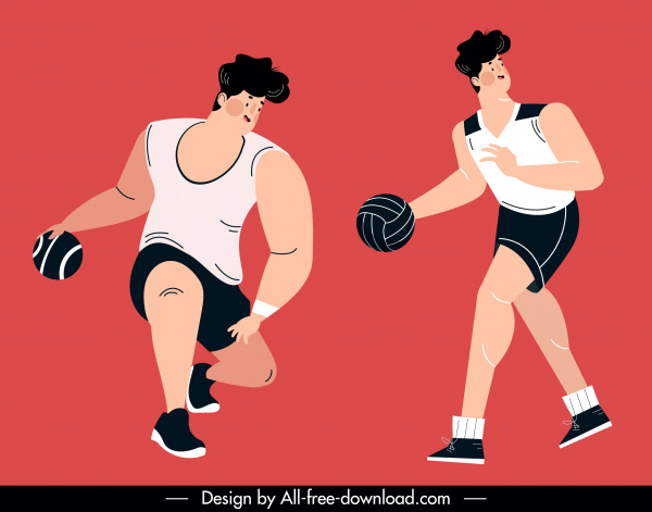basket ball sport icons dynamic man sketch