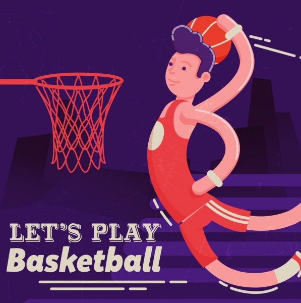 basketball banner male player icon colored cartoon design