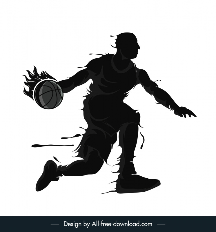 basketball player icon dark black silhouette dynamic grunge flat vector design