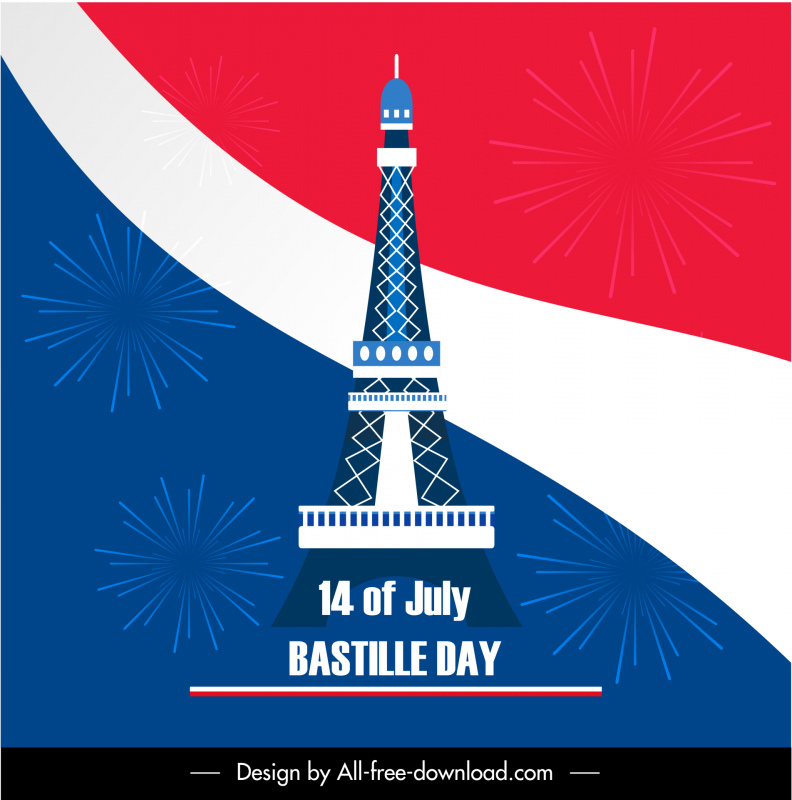 bastille day france banner template eiffel tower flag fireworks sketch
