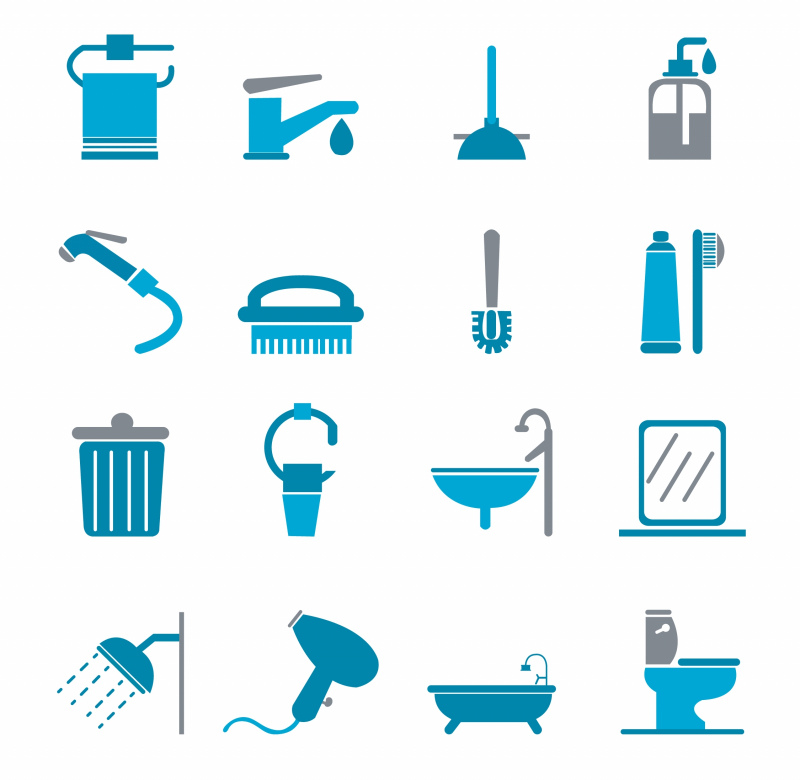 bathroom icons flat objects elements sketch