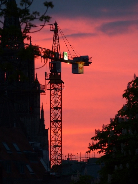 baukran crane sunset