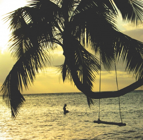 bay beach coast exotic hammock idyllic island