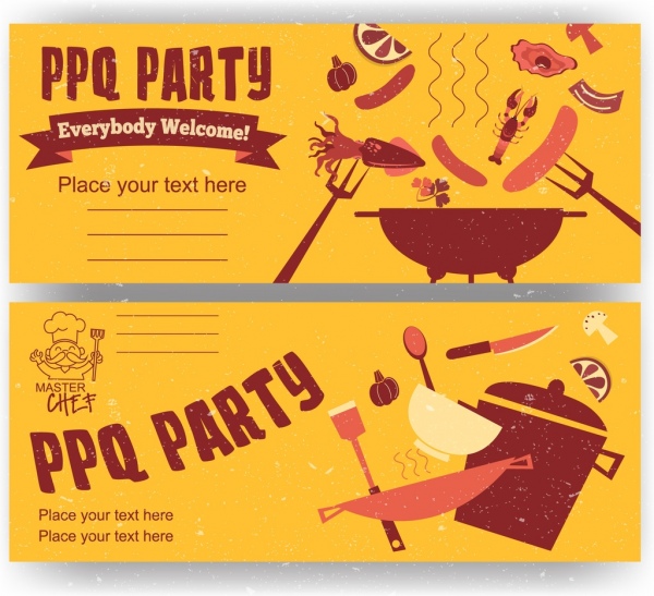 bbq party banners food kitchenware icons retro design