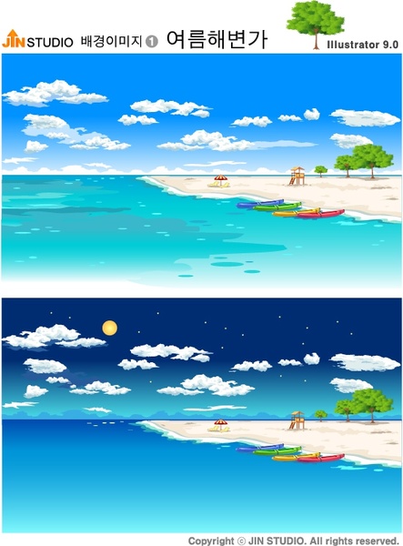 Cartoon beach scene free vector download (21,428 Free vector) for