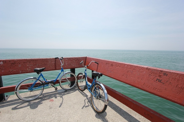 beach bicycle bike boat chain coast coastal color 