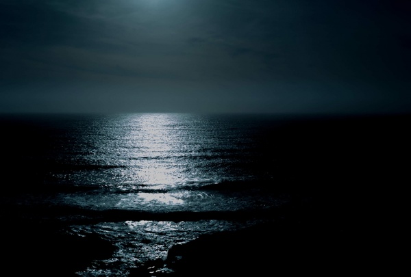 beach black and white coast dark evening light