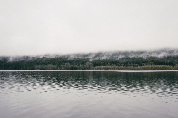 beach boat fog lake landscape mirror mist morning