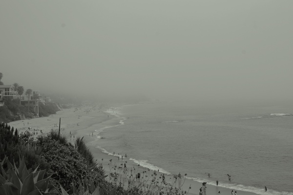 beach building cliff fog grass holiday mist ocean