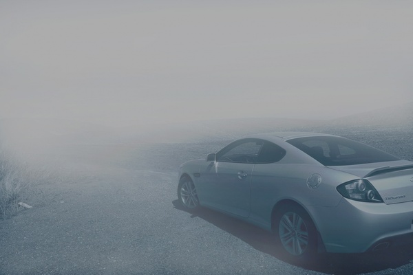 beach car empty fog frozen grey ice landscape