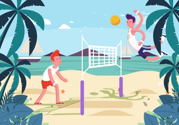 beach holiday background men playing volley ball icon
