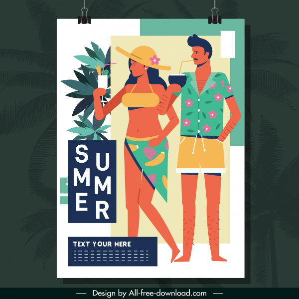 beach summer poster couple icon colorful classical design 