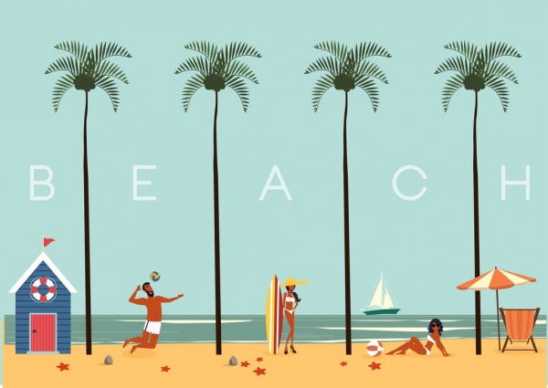 beach vacation background coconut people texts decoration