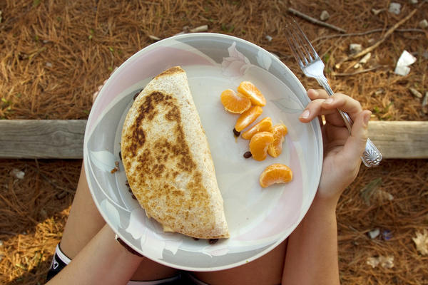 bean quesadilla and clementine 
