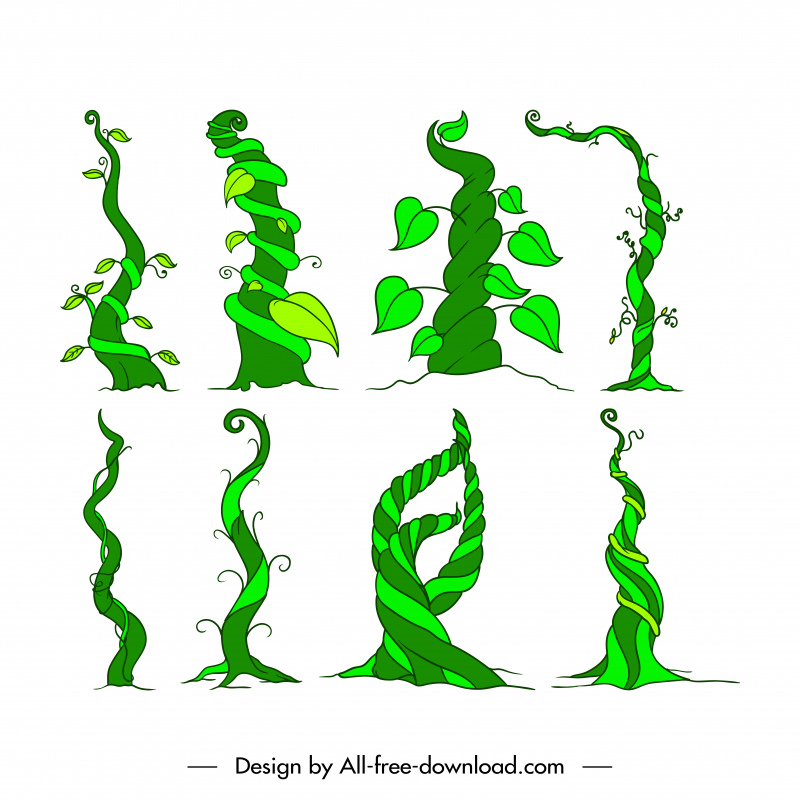 beanstalk icons flat handdrawn green curves sketch