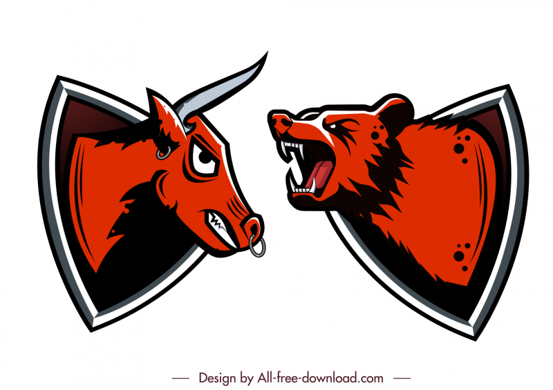bear buffalo heads stock trading icons  icon classic handdrawn sketch