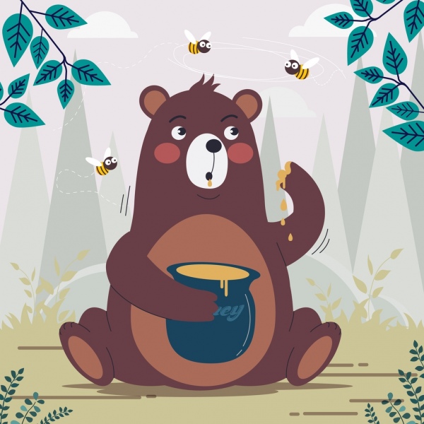 bear honey background cute cartoon character