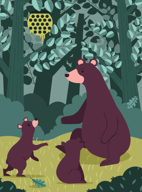 bears family cartoon painting