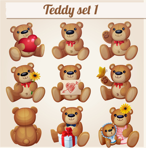 bears teddy design vector set