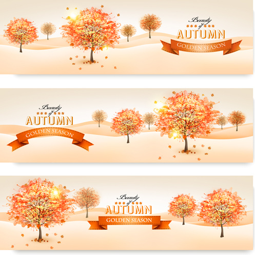 beautiful autumn tree banners vector
